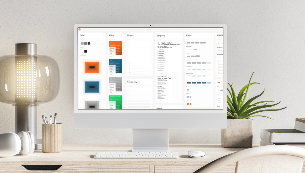 Couchsurfing — design system: Surface component and components derived from it, with token layer annotations
