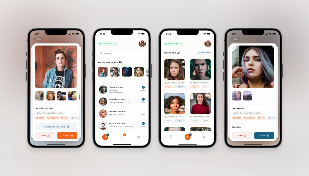 Couchsurfing — Hangouts mobile app screens